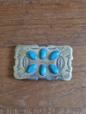 Vintage Frontier Turquoise Western Belt Buckles Nickel Silver